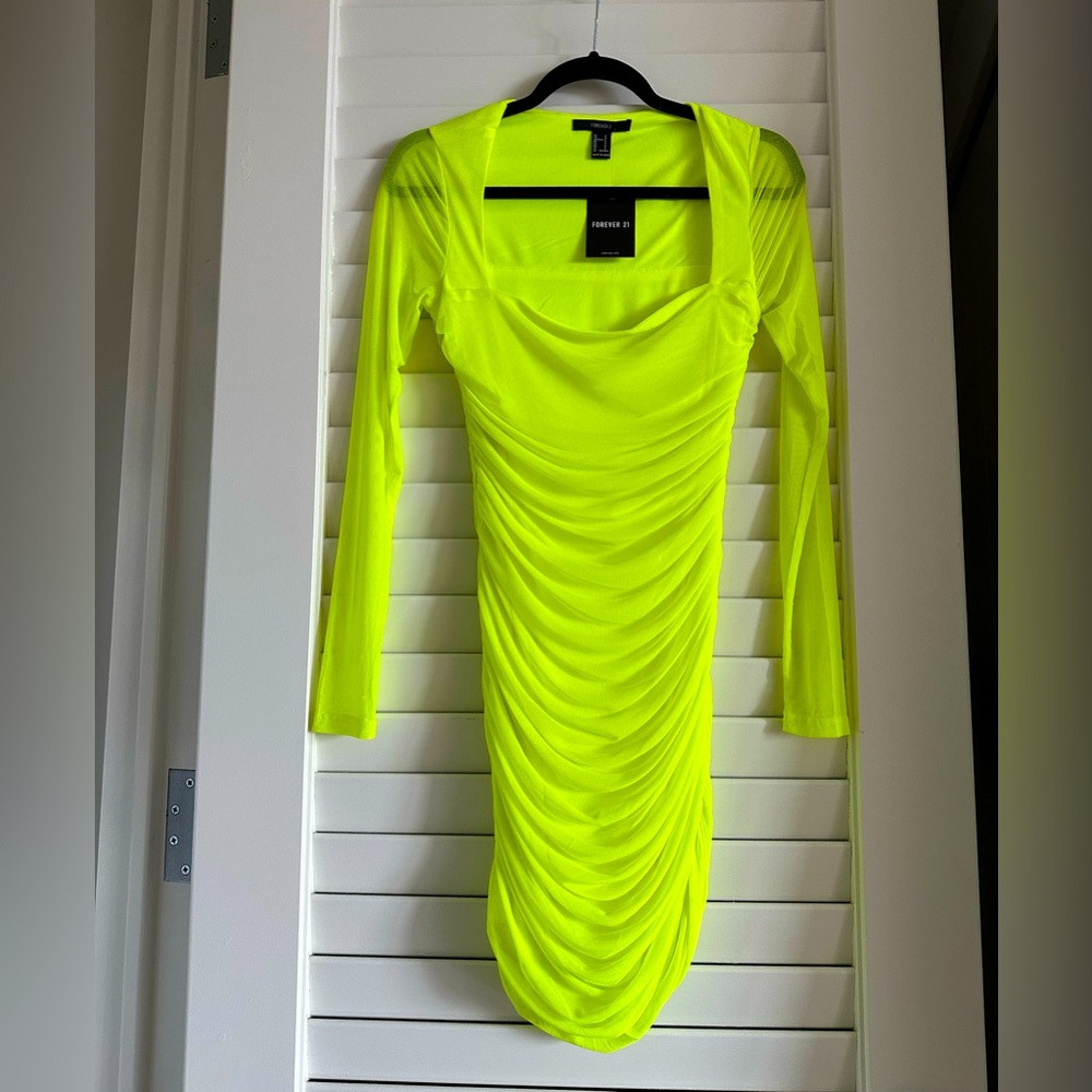 NWT Neon Mesh Ruched Mini Dress